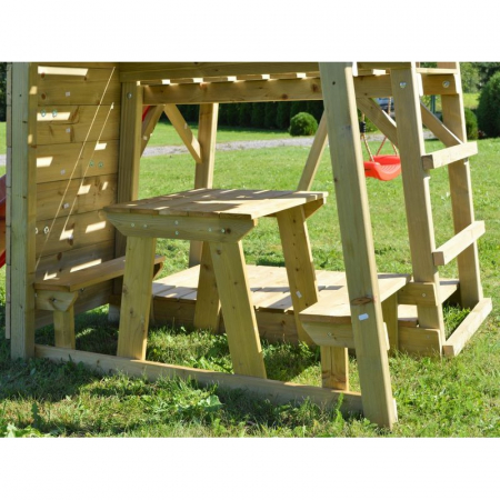 Turn de joaca cu 2 platforme, panou de catarare, tobogan, leagan, masuta de picnic cu bancute si lada de nisip [2]