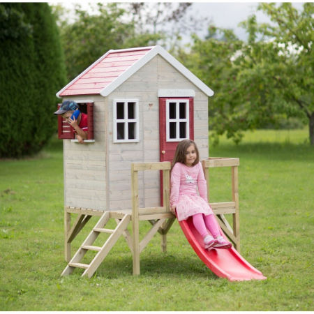 Casute de gradina - Casuta de gradina My Red Cottage House cu platforma si tobogan (M26R), Wendi Toys