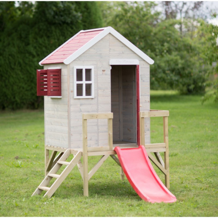 Casuta de gradina My Red Cottage House cu platforma si tobogan (M26R), Wendi Toys [2]