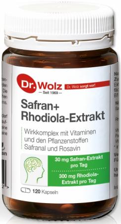 Capsule si tablete cu extracte naturale - Extract de Safran si Rhodiola cu vitamina C si B12 pentru concentrare Dr. Wolz 120cps