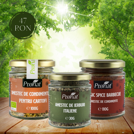 Alimente - Pachet promoțional cu condimente - varianta de bază (Condimente pt. cartofi, barbeque, ierburi italiene)