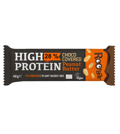 Alimente - Baton proteic cu cremă de arahide învelit în ciocolată BIO, 40g