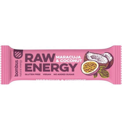Alimente - Baton Proteic Raw Energy Cu Maracuja Si Nuca De Cocos, 50G Bombus