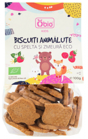 Alimente pentru copii - Biscuiți animăluțe cu spelta și zmeură, Bio100g