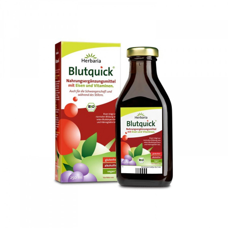 Suplimente naturale - Blutquick - mix vegan BIO cu extracte din hibiscus, musetel + fier si vitamine 250 ml
