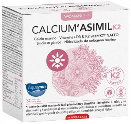 Remedii Naturale - Calcium Asimil K2, supliment alimentar cu calciu marin, vitamina D3, siliciu și colagen marin hidrolizat,  30 pliculete 100g
