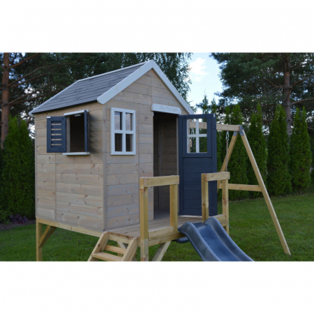 Căsuță de grădină Grey Lodge cu platformă, tobogan și leagăn dublu (M28G) [2]