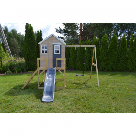 Căsuță de grădină Grey Lodge cu platformă, tobogan și leagăn (M24G) [1]