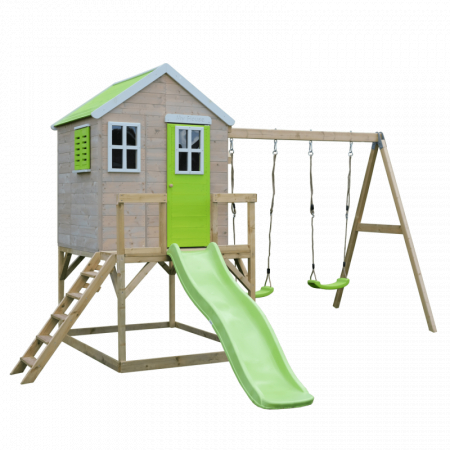 Casuta de gradina Lime Lodge cu platforma, tobogan si leagan dublu (M28L), Wendi Toys [4]