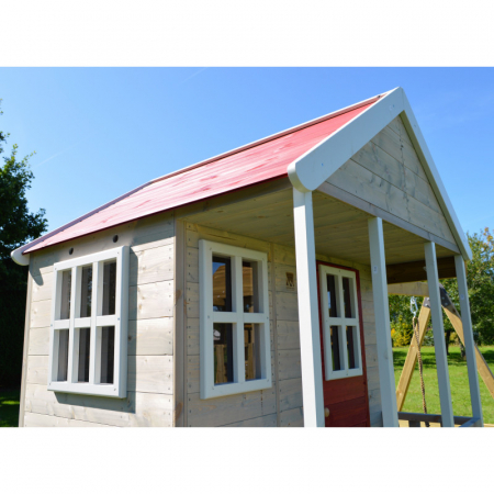 Casuta de gradina Nordic Adventure House cu platforma cu loc pentru nisip, tobogan si leagan dublu (M30R), Wendi Toys [5]