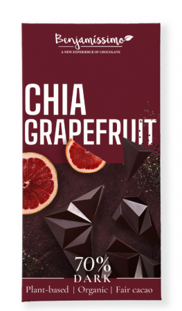 Ciocolata - Ciocolată neagră 70% cu chia și grapefruit, bio, 60g (fără gluten)