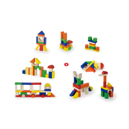 Cuburi de construit din lemn, colorate, 2.5 cm, 100 buc [1]