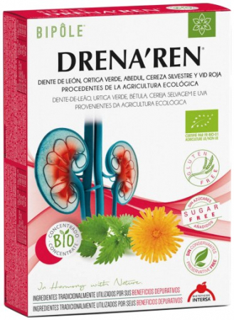 Extracte naturale lichide - DRENA`REN - formula BIO cu Papadie, urzica, mesteacan, cirese salbatice si struguri pentru RINICHI 20X10ML