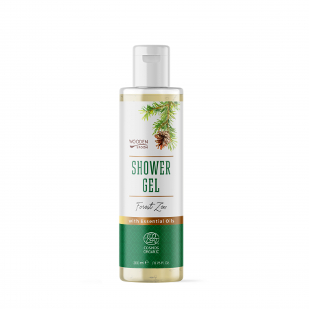 Gel de dus BIO - Gel de dus cu busuioc si pin, Forest Zen, bio, 200ml, Wooden Spoon