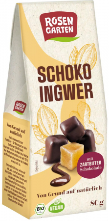 Biscuiti, deserturi - Ghimbir bio glazurat cu ciocolata neagra, 80 g Rosengarten