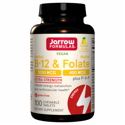 Vitamine si minerale - Methyl B-12 & Methyl Folate, 100 tablete masticabile, lămâie