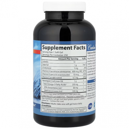 Norvegiană sălbatică, ulei de ficat de cod, 250 de capsule moi [1]