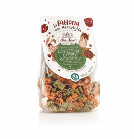 Alimente de baza - Paste cu făină de linte roșie și mazăre verde pentru copii, fără gluten, bio 250g