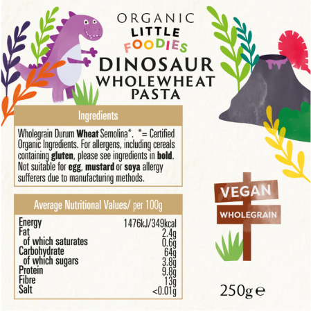Paste dinozauri din grau integral pentru copii, bio, 250g, Biona [1]