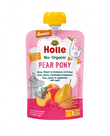 Copii & Mamici - Pear Pony - Piure de pere, piersici și zmeură cu grâu spelta BIO, 100g