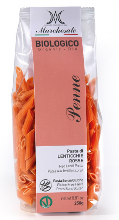 Alimente - Penne din linte rosie bio fara gluten 250g Marchesato