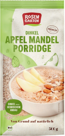 Mic dejun - Porridge bio din grau spelta cu mere si migdale, 500 g Rosengarten
