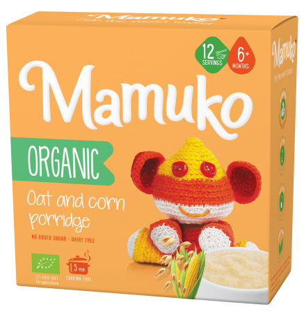 Piure din cereale - Porridge din 2 cereale ovaz si porumb bio, 6+ luni, 200g Mamuko                                     