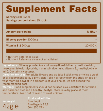 Puori Vitamina B12 - Vegan - Afine Sălbatice - 20 sachets [2]