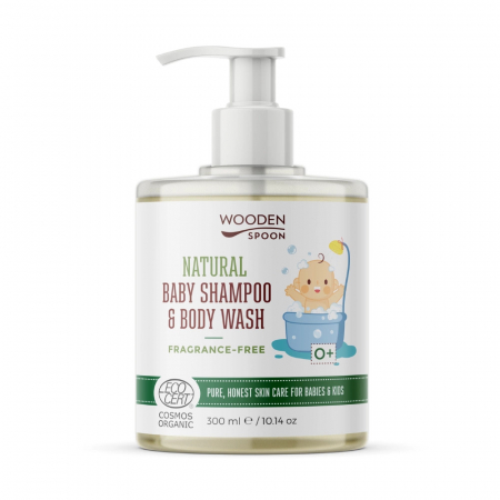 Ingrijire Bebe - Sampon si gel dus fara parfum pentru copii si bebelusi, bio, 300ml, Wooden Spoon                    