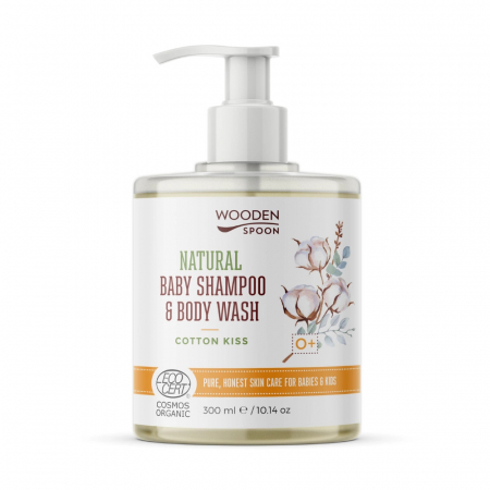 Ingrijire Bebe - Sampon si gel dus pentru copii si bebelusi Cotton Kiss, bio, 300ml, Wooden Spoon                    
