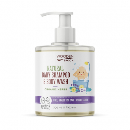Ingrijire Bebe - Sampon si gel dus pentru copii si bebelusi Organic Herbs, bio, 300ml, Wooden Spoon                  