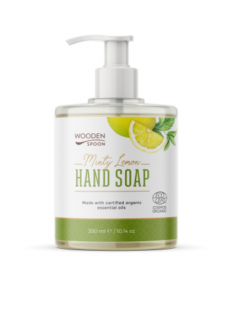 Sapun natural & artizanal - Sapun lichid pentru maini cu menta si lamaie, bio, 300ml, Wooden Spoon                              
