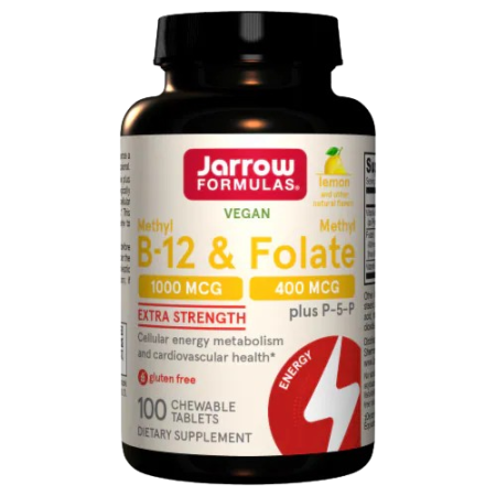 Vitamine si minerale - Methyl B-12 & Methyl Folate, 100 tablete masticabile, lămâie