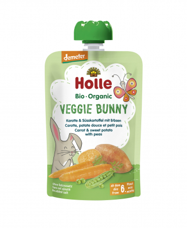 Hrana pentru bebelusi - Veggie Bunny - Piure BIO de morcovi, cartofi dulci si mazare 100g