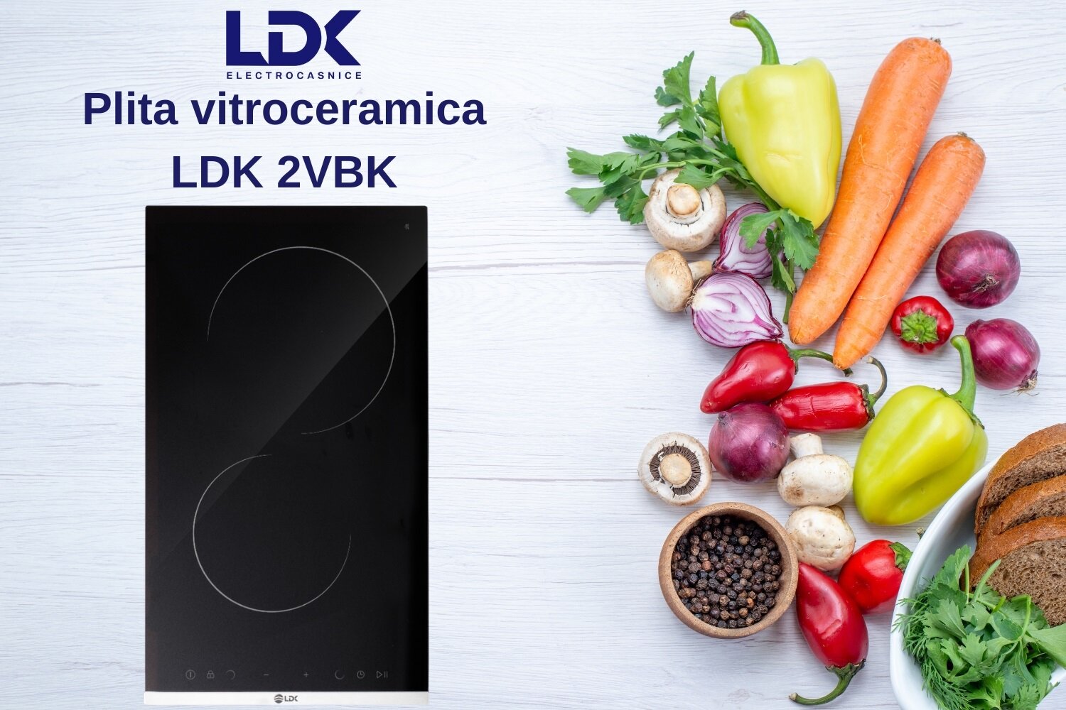 Plita incorporabila vitroceramica LDK 2VBK, 2 zone de gatit, Control Touch, Timer, Blocare acces, Negru