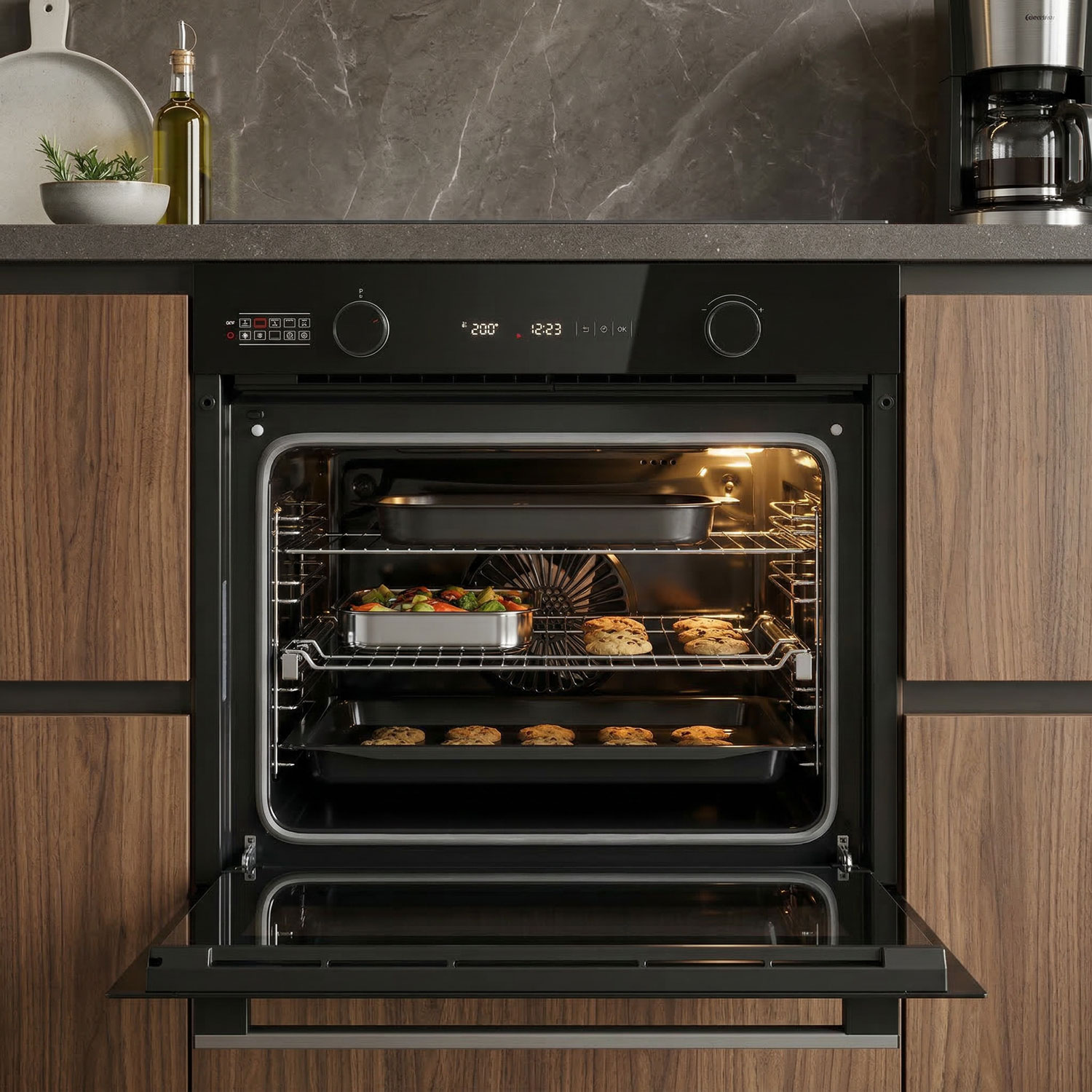 Cuptor incorporabil LDK 1073BK PREMIUM, Clasa A, Capacitate 73 l, 10 functii, 4 tavi, Grill, Turbo, Dezghetare, Timer, Iluminare cuptor, temperatura reglabila pana la 300°C, Negru