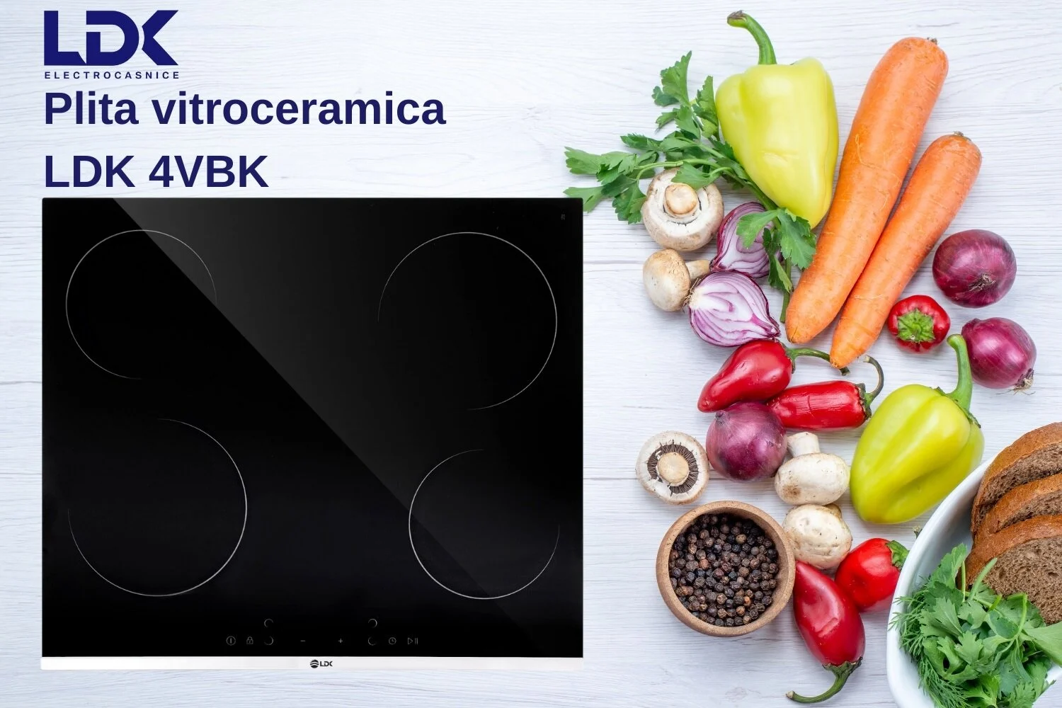 Plita incorporabila vitroceramica LDK 4VBK, 4 zone de gatit, Control Touch, Timer, Blocare acces, 60 cm, Negru