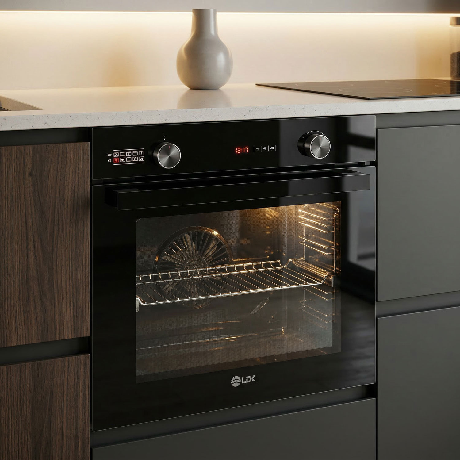 Cuptor incorporabil LDK 1073BK PREMIUM, Clasa A, Capacitate 73 l, 10 functii, 4 tavi, Grill, Turbo, Dezghetare, Timer, Iluminare cuptor, temperatura reglabila pana la 300°C, Negru