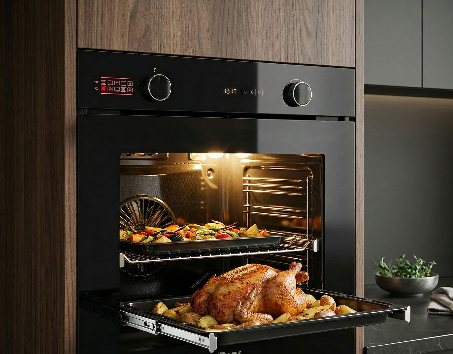 Cuptor incorporabil LDK 1073BK PREMIUM, Clasa A, Capacitate 73 l, 10 functii, 4 tavi, Grill, Turbo, Dezghetare, Timer, Iluminare cuptor, temperatura reglabila pana la 300°C, Negru