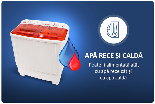 Masina de spalat rufe semiautomata Albatros WMS 7.2R, Capacitate rufe spalare 6.8 kg, Capacitate rufe stoarcere 5.5 kg, Alb/Rosu