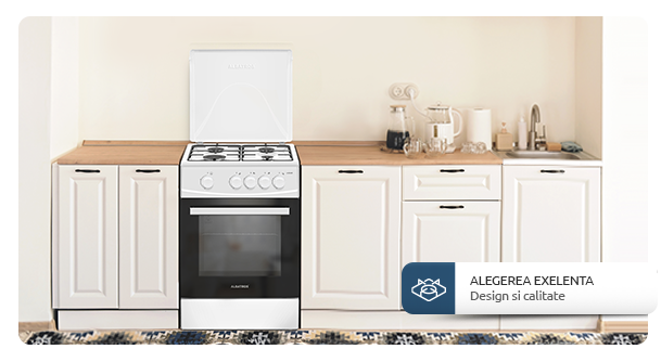 Aragaz Albatros AL452ABS, 50 x 50 cm, Plita+cuptor pe GPL/GN, Geam dublu la cuptor, Siguranta plita + cuptor, Alb