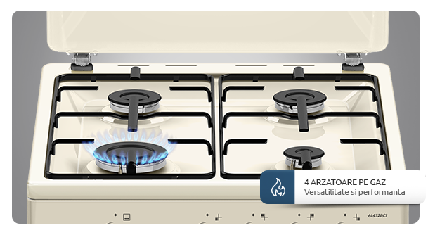 Aragaz Albatros AL452BCS, 4 arzatoare pe GPL si GN, Siguranta plita + cuptor, Geam dublu, 50 x 50 cm, Bej