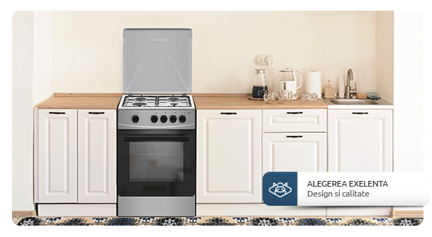 Aragaz Albatros AL452BXS, 4 arzatoare pe GPL + GN, Siguranta plita + cuptor, 50 x 50 cm, Inox