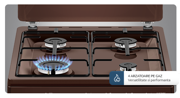 Aragaz Albatros AL452MBS, 4 Arzatoare GPL+GN, 50 x 50 cm, Cuptor gaz, Siguranta plita si cuptor, Geam dublu la cuptor, Maro