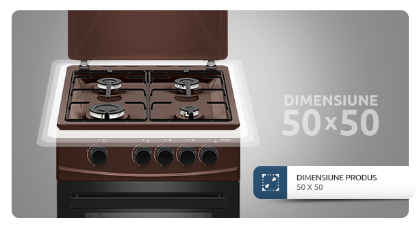 Aragaz Albatros AL452MBS, 4 Arzatoare GPL+GN, 50 x 50 cm, Cuptor gaz, Siguranta plita si cuptor, Geam dublu la cuptor, Maro