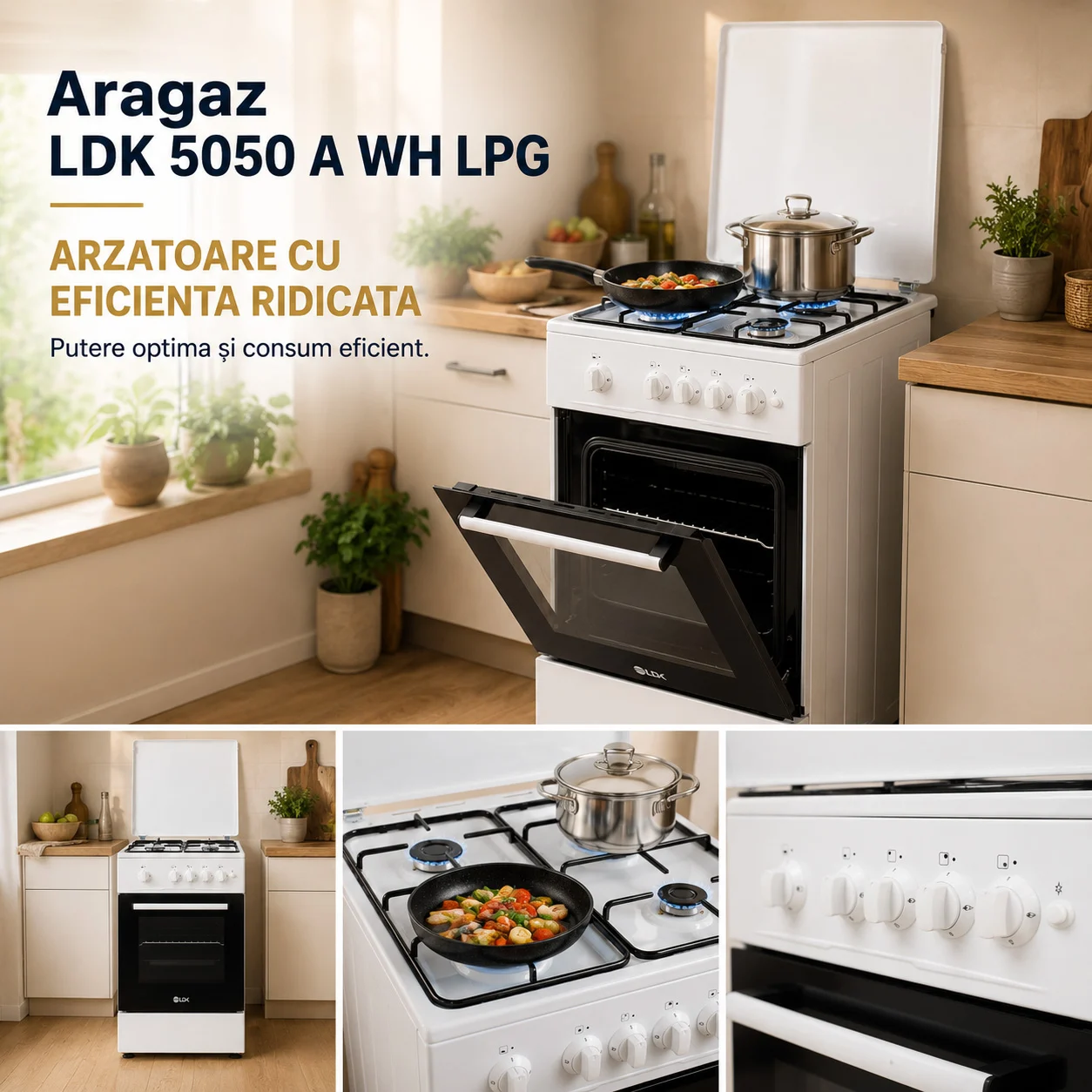 Aragaz LDK 5050 A WH RMV LPG, Gaz, 4 Arzatoare, Aprindere electrica, Siguranta, Capac metalic, 50 x 50 cm, Alb