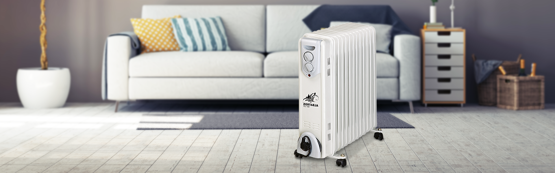 Calorifer electric cu ulei, putere 3000 W, 13 elementi, 3 trepte de putere, Albatros RA-13T, Alb 