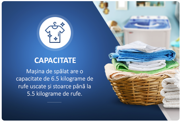 Masina de spalat rufe Albatros WMS 6.5,Capacitate rufe spalare 6.5 kg, Capacitate rufe stoarcere 5.5 kg, Motor 360 W, Alb/Albastru