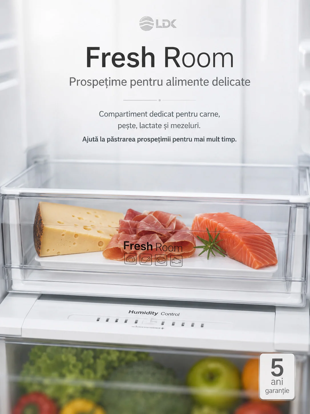 Fresh Room LDK CF-344NFDI W Combina frigorifica LDK CF-344NFDI W, Capacitate 344 l, No Frost, Control Touch, H 195 cm, Clasa E, Alb
