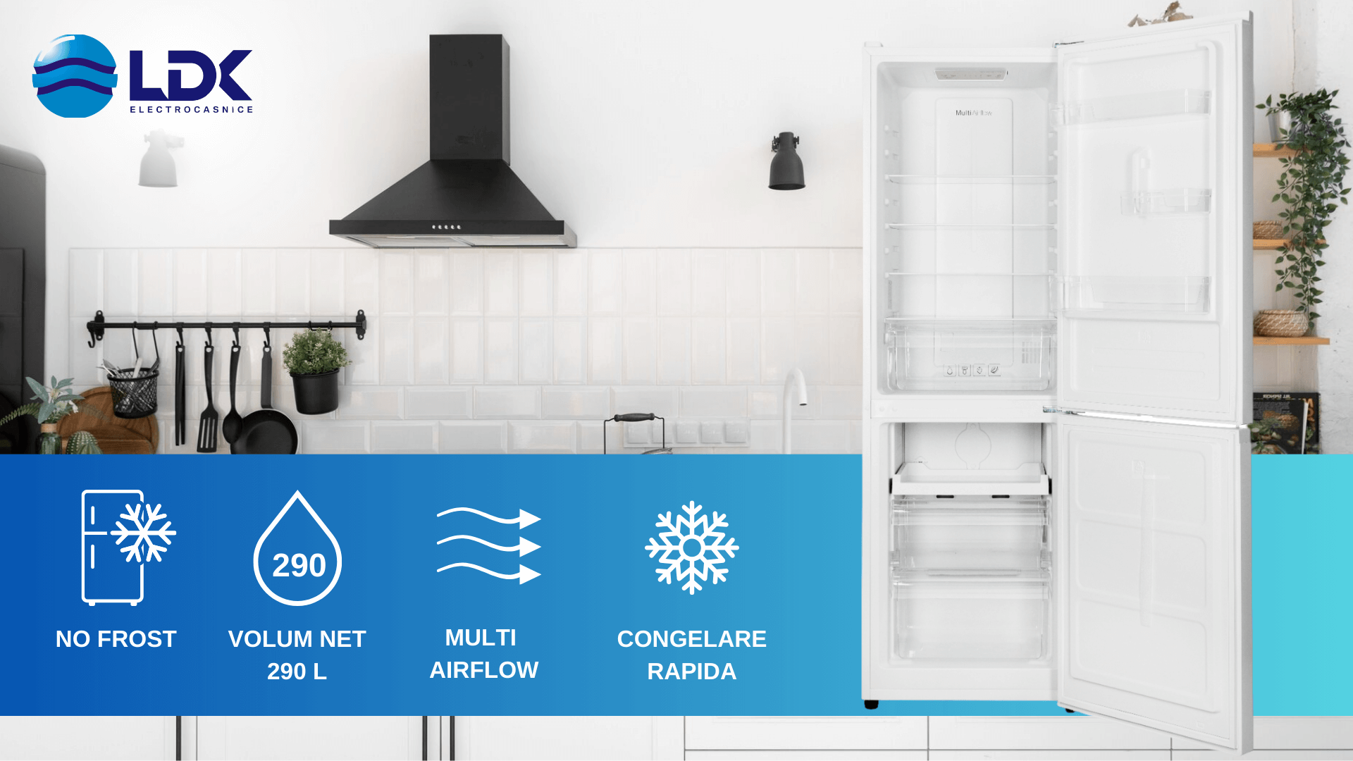 Combina frigorifica LDK CF60290NFW, Clasa F, Capacitate 290 l, No Frost, Racire rapida, Congelare rapida, H 185 cm, Alb